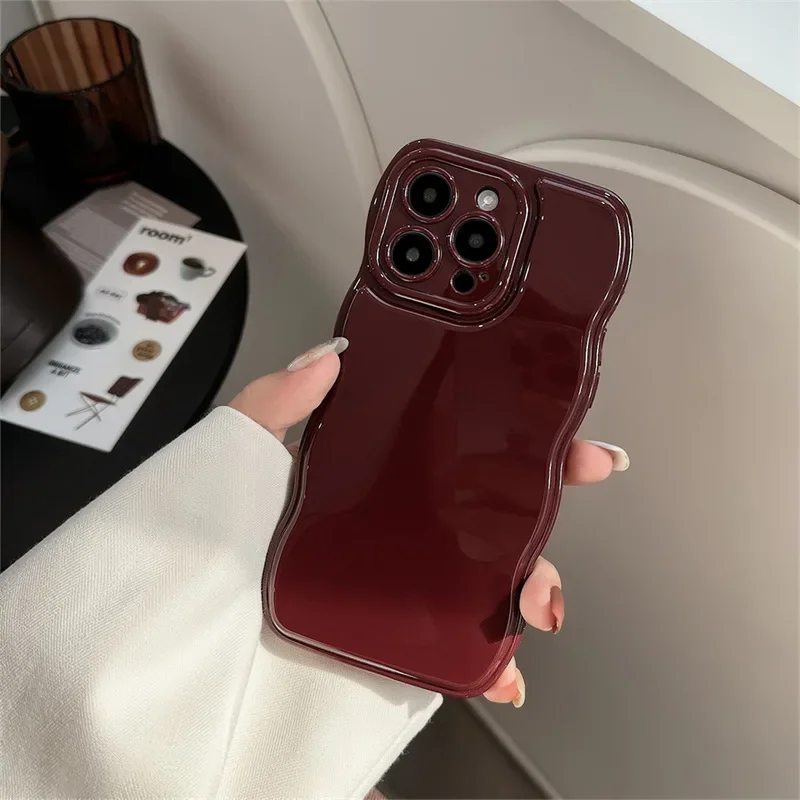 Coque de téléphone antichoc en TPU souple avec coussin d'air coréen, magnifique housse de protection, vin rouge, vague, iPhone 16,11, 12, 13, 14 Plus, 15 Pro Max