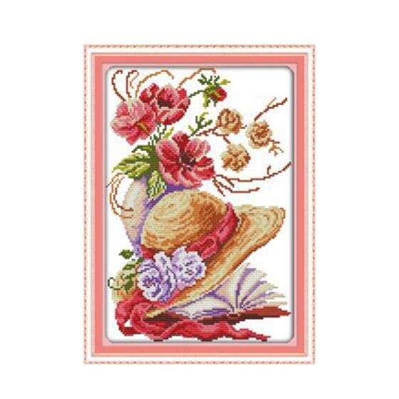 -DIY Hand Knitting Print Cross Stitch Set Embroidery Set 11CT py Flower Cap Pattern Cross Stitch 33 * 44cm Home Decoration