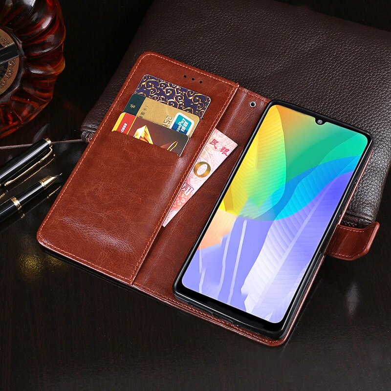 Für Huawei Y6P fallen kippen Brieftasche Geschäft Leder Fundas Telefon fallen für Huawei Y6P Abdeckung Capa mit Karte Slot Zubehör