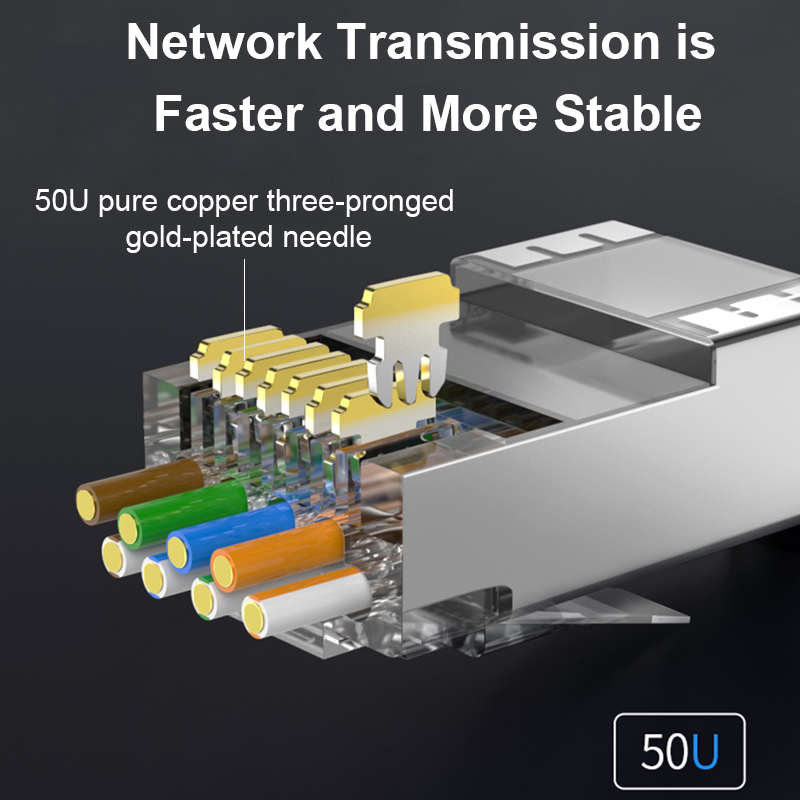 CAT6 CAT5E Pass Through RJ45 Modular Plug Network Connectors UTP 50u Gold-Plated 8P8C Crimp End for Ethernet Cable