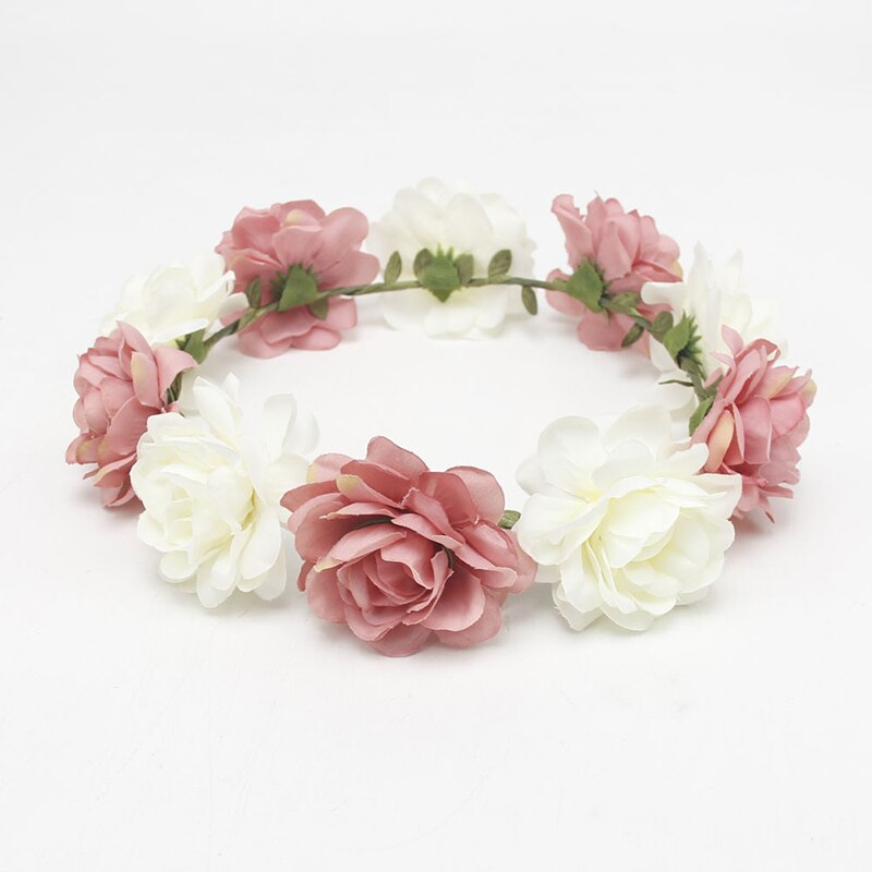 Tocado de flores más vendido, diadema informal de playa, viento, rosa, corona nupcial: Deep pink and white