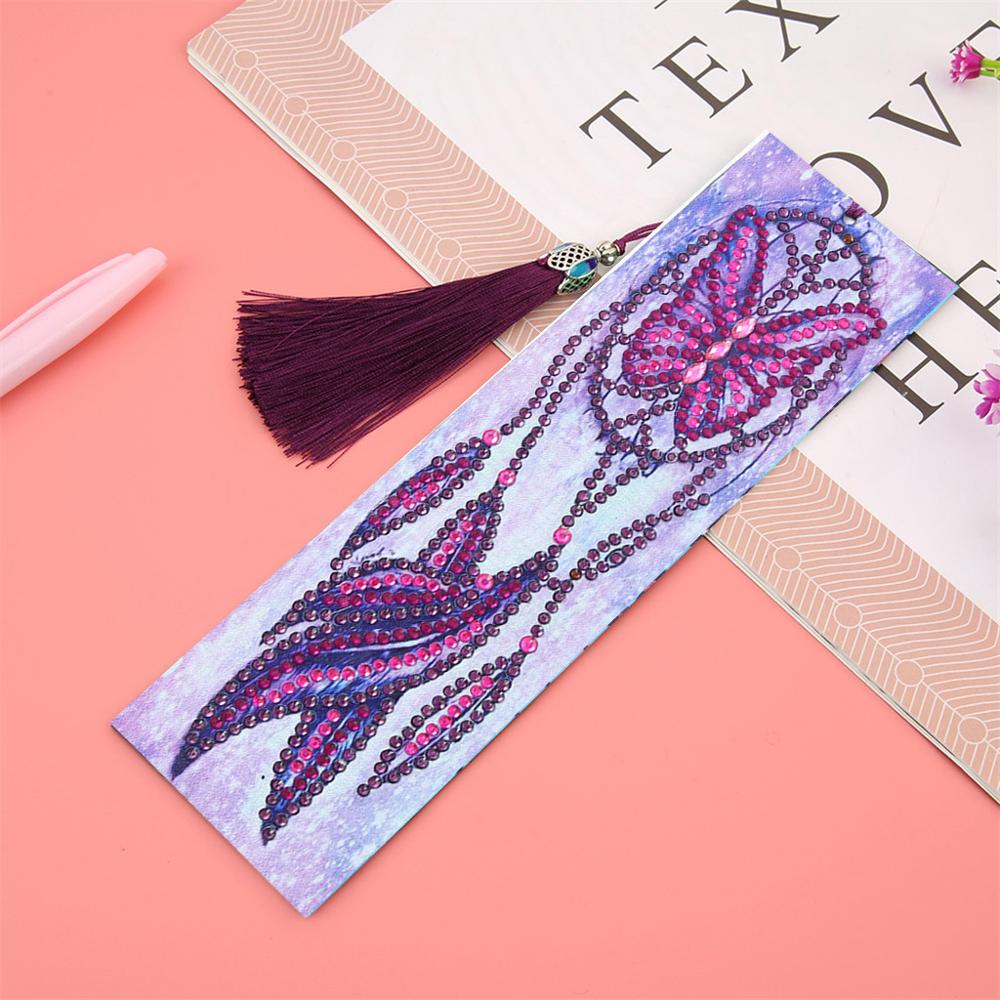 DIY Special Shaped Diamond Painting Leather Bookmark Tassel Book Marks Book Page Mark for Books Christmas Animal, Flower