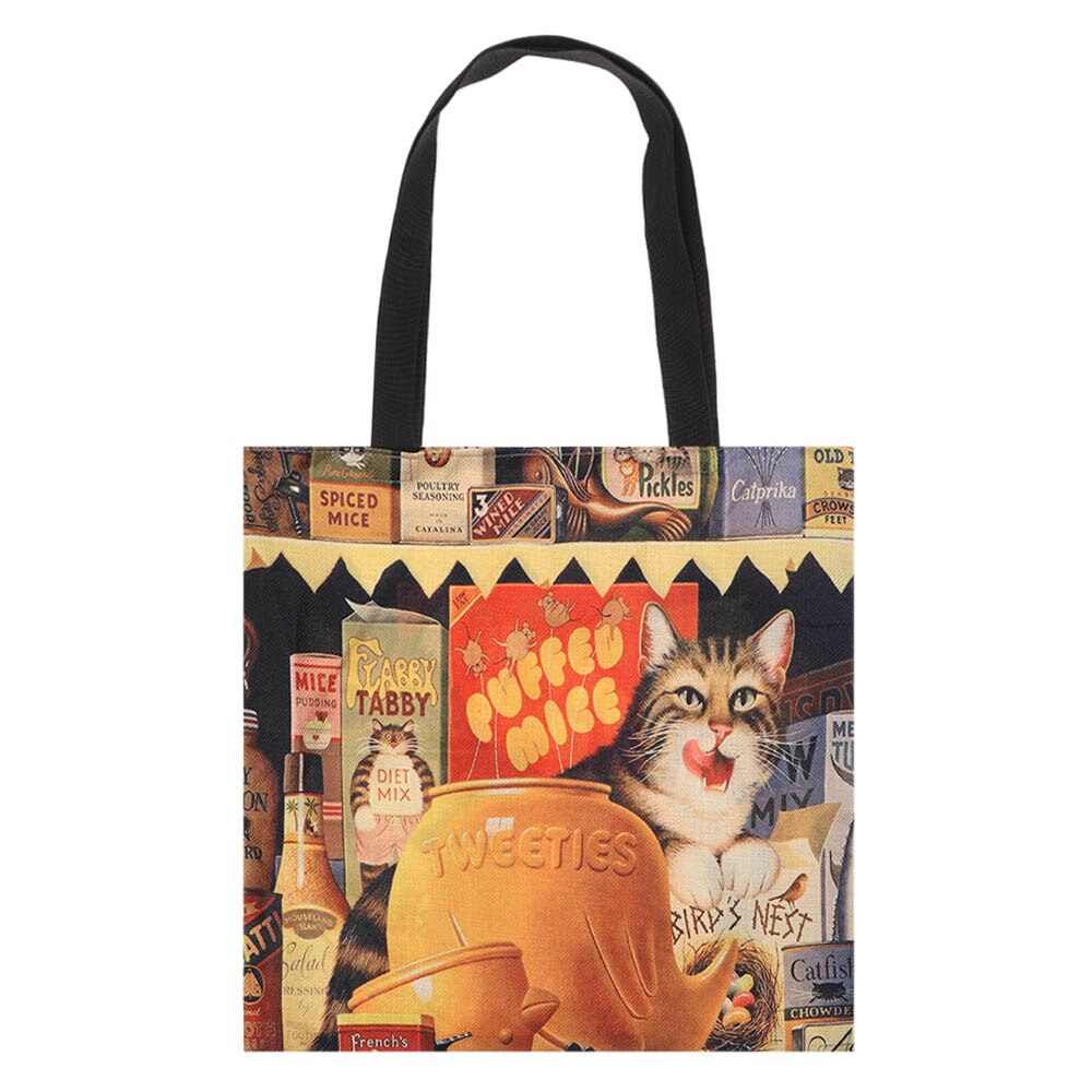 Women Printed Shopping Bag Casual Single Shoulder Bag Waterproof Cartoon Large Linen Cat Oil Shopper Tote Handbag: 11