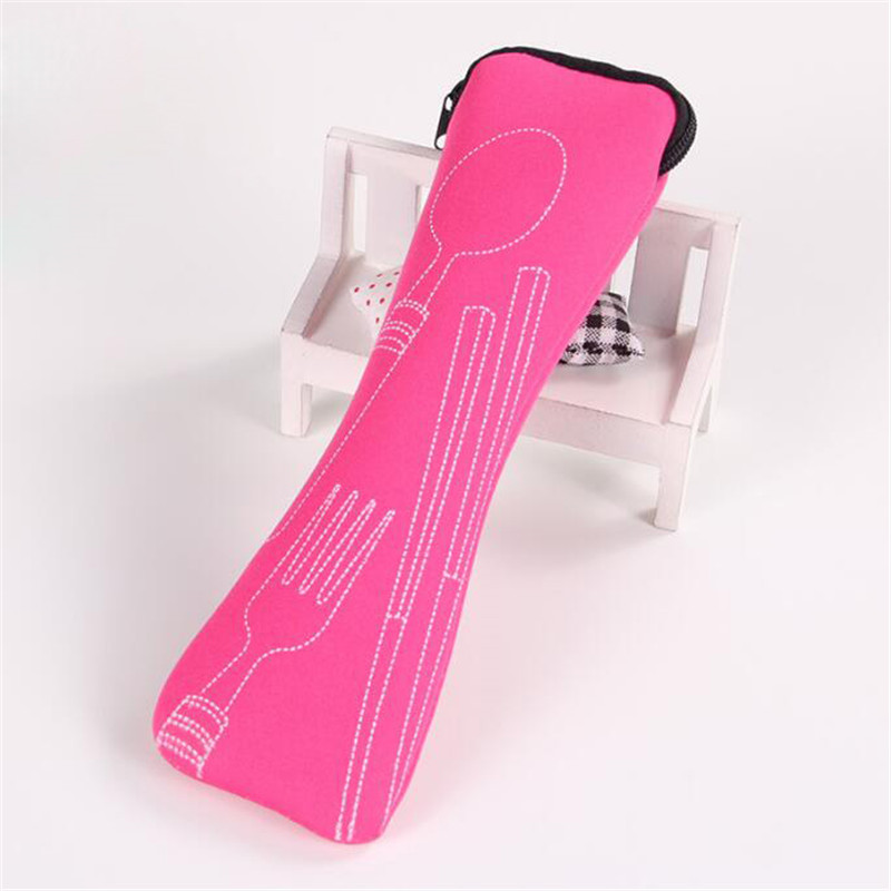 Neue Tragbare Kissen Tasche Messer Gabel Stäbchen Tasche Weiche 1Pc Luft Baumwolle Reißverschluss Reise Besteck Tasche Speicher Lieferungen: Rose rot