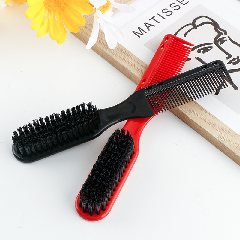 Cepillo de peluquero de doble cara, peine negro pequeño para peinar el cabello, afeitado, Barba, salón, tallado, plumero, cepillo de limpieza