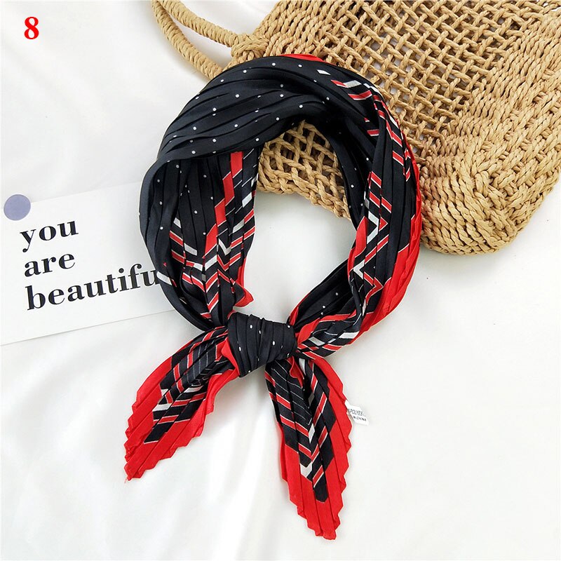 70*70cm Wrinkle Small Silk Scarf For Women Chiffon Square Scarf Fold Scarf Floral Striped Printed Women Office Scarves Foulard: 8