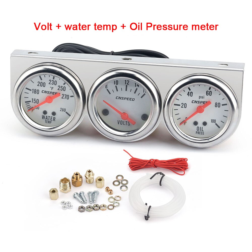 2 " 52mm krom panel oljetryck vatten temp förstärkare volt mätare trippelmätare svart vit ansikte: Yc101373