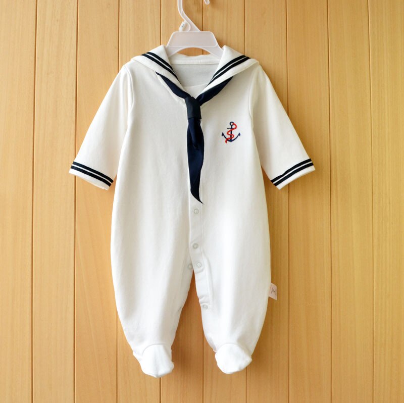 Spirng Autumn baby romper long sleeve baby boy newborn clothing cartoon toddler clothes navy style lovely baby pijama: White / 3M