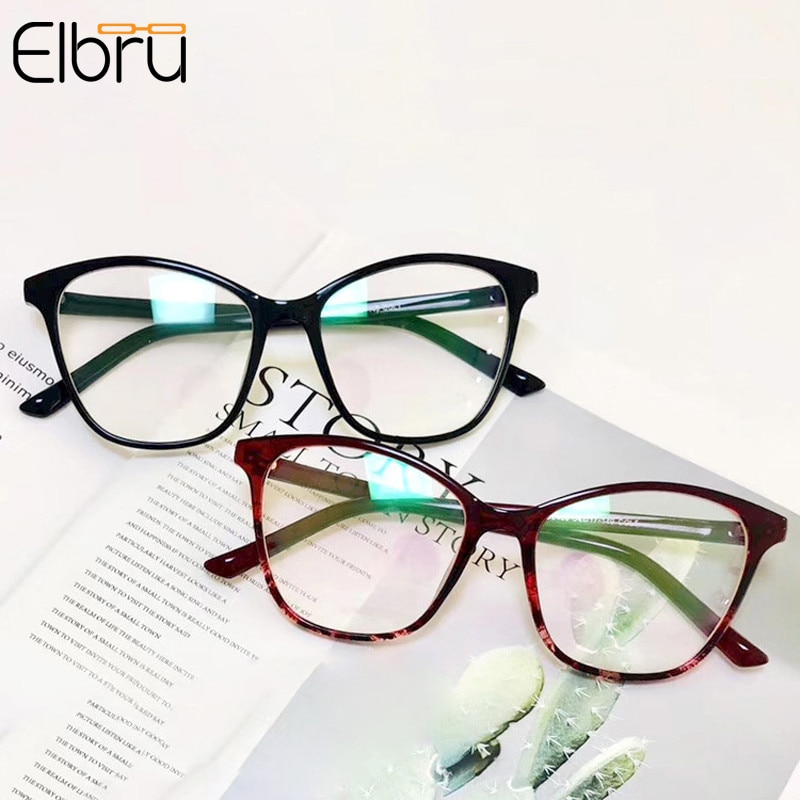 Elbru Cat Eye Glasses Frame Women Retro Flat Glasses Classic Big Frame Glasses Frame Transparent Frame Optical Glasses
