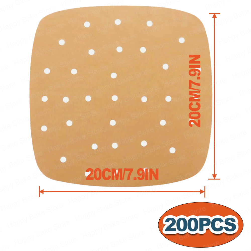 Carta da forno per friggitrice ad aria quadrata da 20 cm Carta pergamena perforata antiaderente usa e getta per friggitrice senza olio da 5-8 litri, forno, microonde: Beige