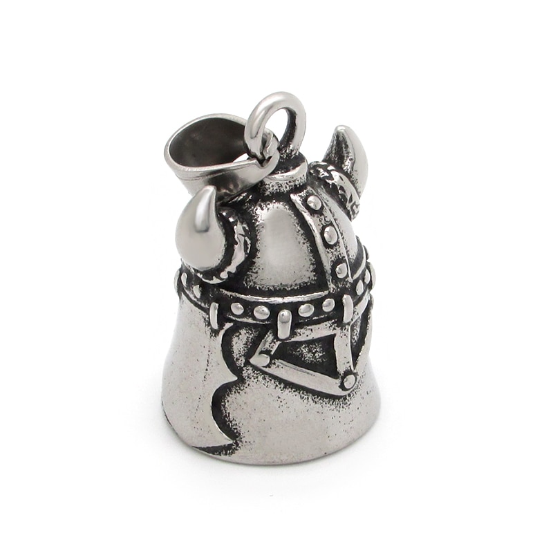 Punk 316L Stainless Steel Silver color Black Viking Warrior Helmet Bell Both Sides Biker Bell Pendant