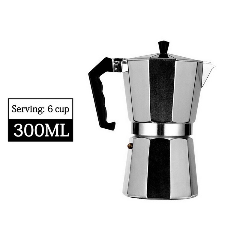 50/100/150/300/450/600ml Mocha Coffee Maker Portable Aluminum Percolator Home Office Mocha Pot Durable Espresso Maker: 300ML
