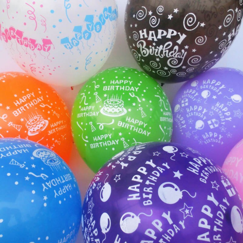 Gelukkige verjaardag full print 12inch ronde latex ballonnen helium ondersteuning feestartikelen 100 stks/partij