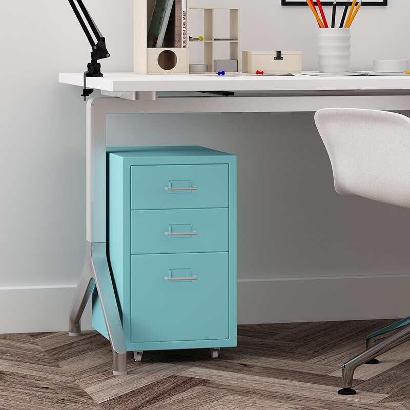 3 Drawer Steel Pedestal Filing Storage Cabinet With Wheels
