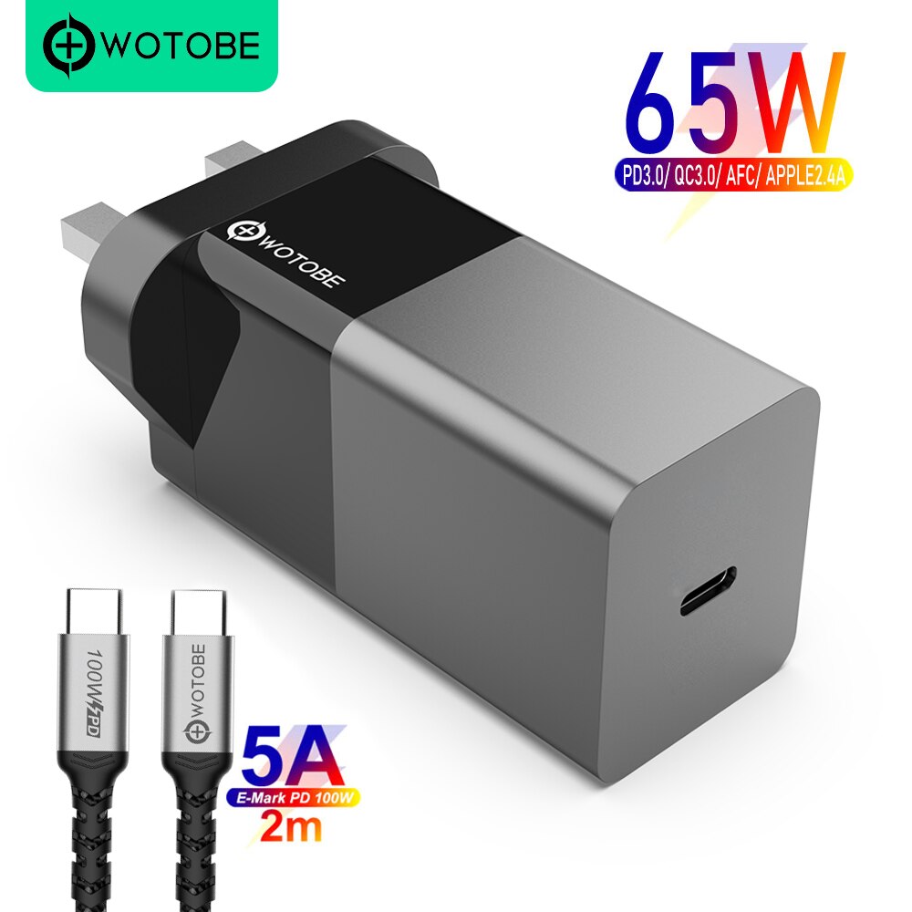 Wotobe Gan Lader, usb C Pd 65W 20W QC3.0 Voor Type C Laptops Ipad Iphone 13 /12/Se S10/S20/Note10/9 Xps Hp Lenovo Thinkpad