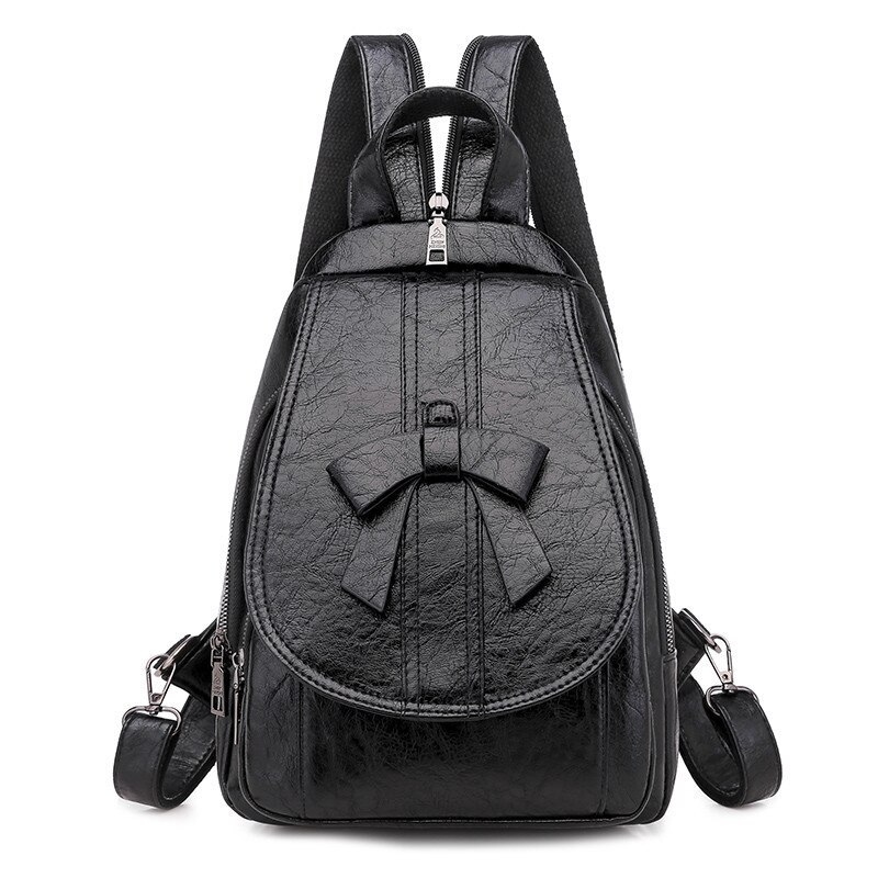 Mochila para mujer, de piel encerada, multifunción, con lazo, para mujer, pecho, hombro, bolsa de viaje para mujer, Mochila para chica adolescente: Black