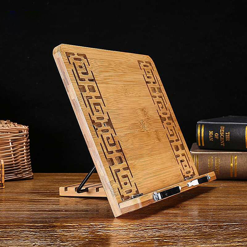 Bamboo Book Stand - Reading Rest holder Cookbook Cook Stand/Foldable Tablet PC textbook/Music Document Stand/Desk Bookrest