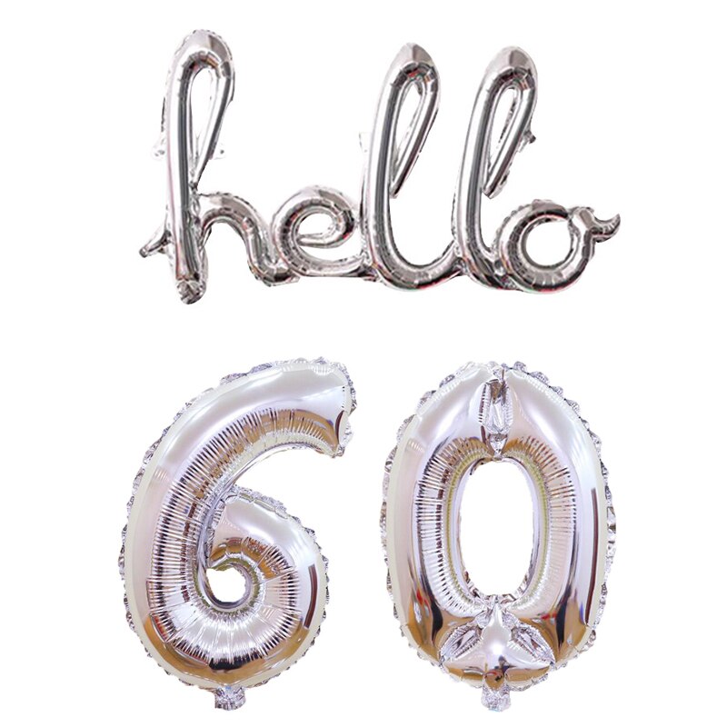 1 stk rosa guld hej 30 bogstavs tal balloner 30/40/50/60th fødselsdagsfest indretning 30 nummer link bolde oppustelige luft globos: Sølv hej 60