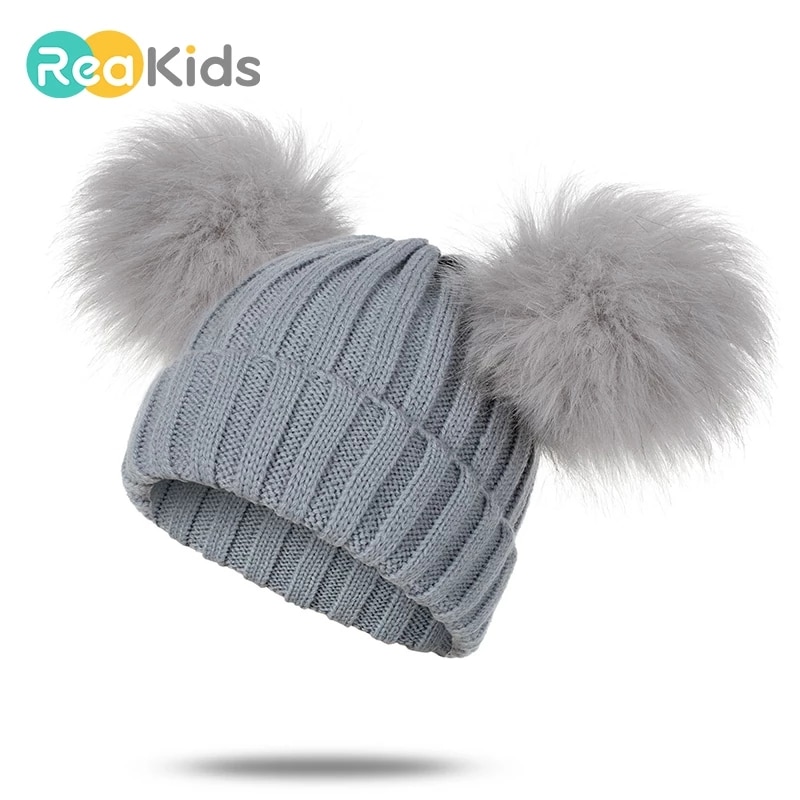 Reakids Winter Baby Meisjes Hoed Leuke Warme Solid Kinderen Pompom Hoed Gebreide Katoenen Muts Voor Kinderen