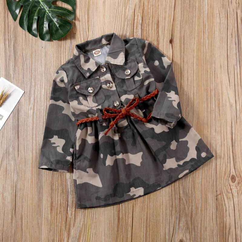 Spædbarn baby dreng pige langærmet camouflage trenchcoat + bælte sommer tøj