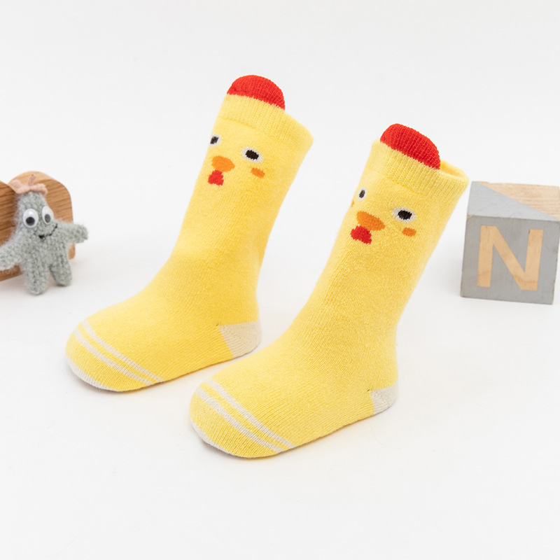 3 pares/lote 0-2 ano bebê inverno quente meias grossas meias de toalha de tubo alto crianças meninos meninas anti-deslizamento meias de bebês acessórios: Chick 3 Pairs / 12-24M
