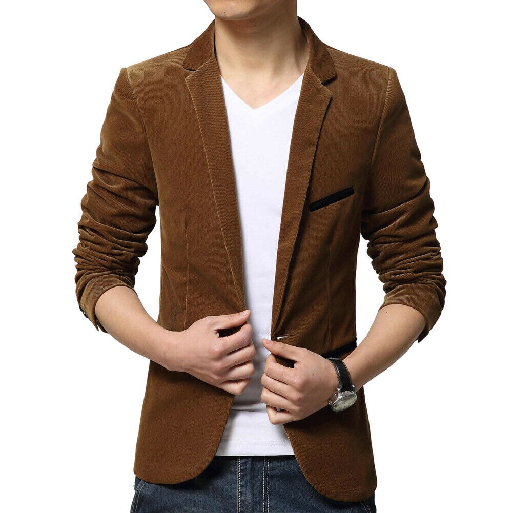 Male Autumn Winter Red Wine Velvet Leisure Suit Jacket Wedding Groom Singer Slim Fit Blazer Hombre Masculino: Khaki / XXXL