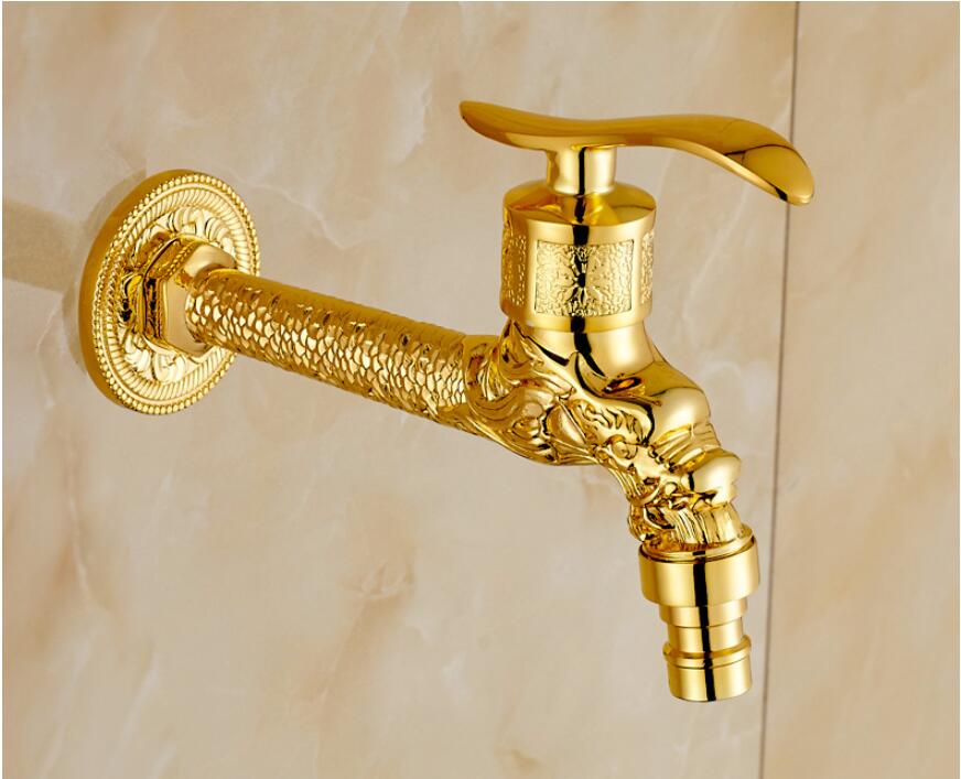 Art Carved Wall Mount Bibcock Brass Retro Tap Decorative Outdoor Garden Taps Washing Machine faucet Mop Luxury Gold WC Faucet: white