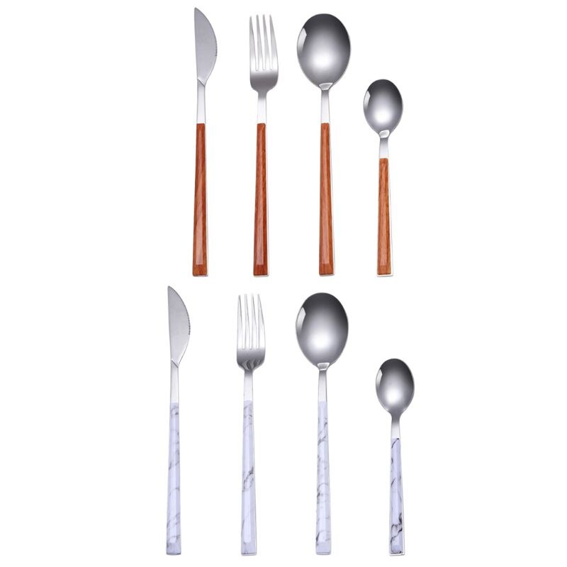 4 Stks/set Rvs Bestek Servies Marmer Houtnerf Vork Lepel Mes 69HC