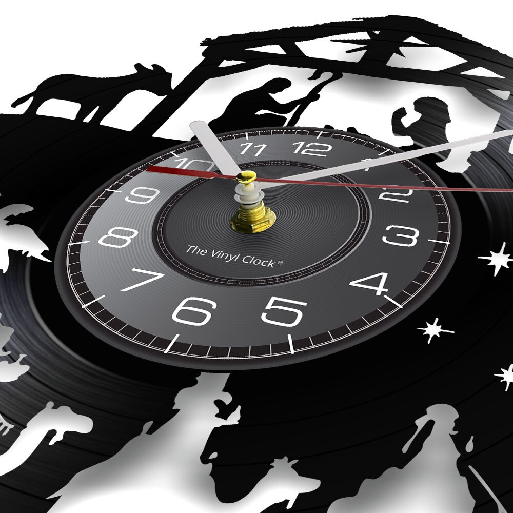 Reloj de pared clásico de vinilo con inscripción cristiana, reloj de pared con inscripción religiosa de Menino Jesus, decoración para el hogar, reloj de pared con fe inspiradora