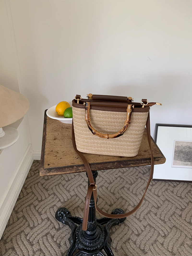 Eenvoudige Handtassen Voor Handtassen Voor Dames Op Reis Mode Met Houten Handvat Dames Schoudertassen Zomerstro Vrouwelijke Emmer Crossbody Tassen