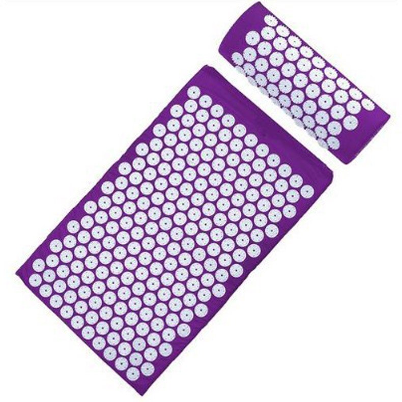 Massage mat Cushion Shakti Mat Acupressure Relieve Back Body Pain Spike Mat Acupuncture Massage Yoga Mat with Pillow 68*42cm: Purple 