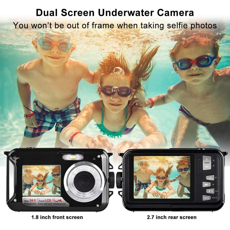 Vanntett kamera  hd 1080p for snorkling 24.0 mp undervannskamera 2.7 tommers tft-lcd dual sn vanntett digitalkamera (