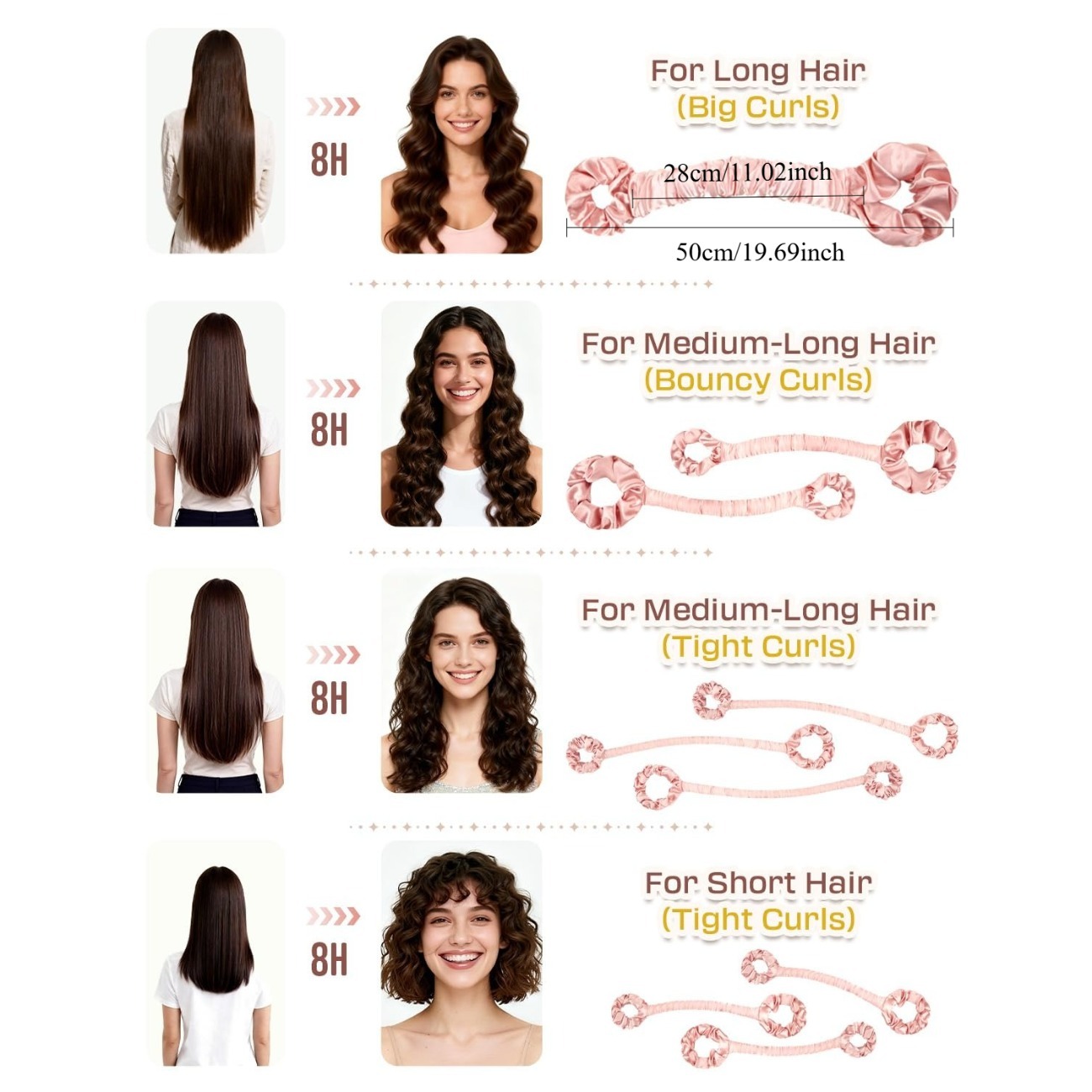 Satin- Hitzfreies Lockenwickler-einstellen: Lockenstab ohne Hitze mit Scrunchie für große Locken über Nacht – Schlaf-Lockenwickler Haarwerkzeug