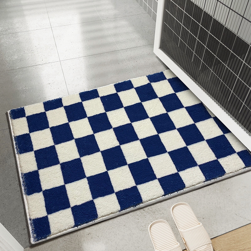 Tapis de salle de bain en damier, épais, antidérapant, absorbant, paillasson d'entrée pour chambre à coucher, décoration de maison, tapis de sol: Blue Bath Mat / 50X80CM