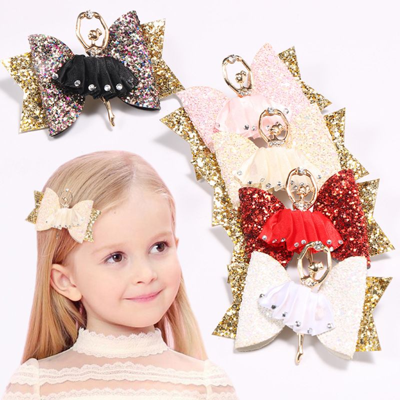 Ballerina Glitter Bow Sparkly Hair Clip for Baby Girls Hairpin Children Kids Barrettes Hair Accessories