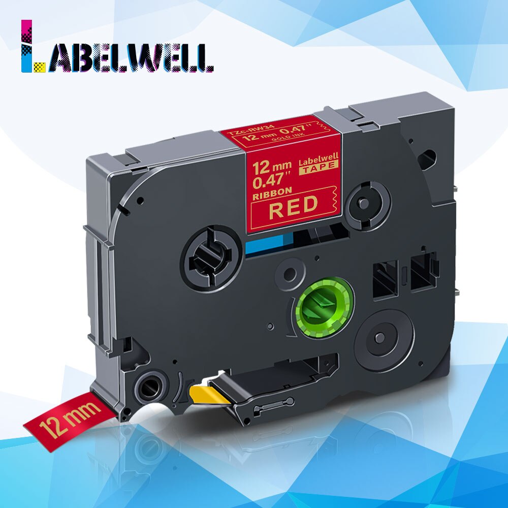 Labelwell-Cinta de raso para Tze-231, 12mm, TZe-R231, TZ231, TZe-RE34, hermano, TZe-RN34, TZe-R234, TZe-RW34, para fabricante de etiquetas p-touch: Gold on Red