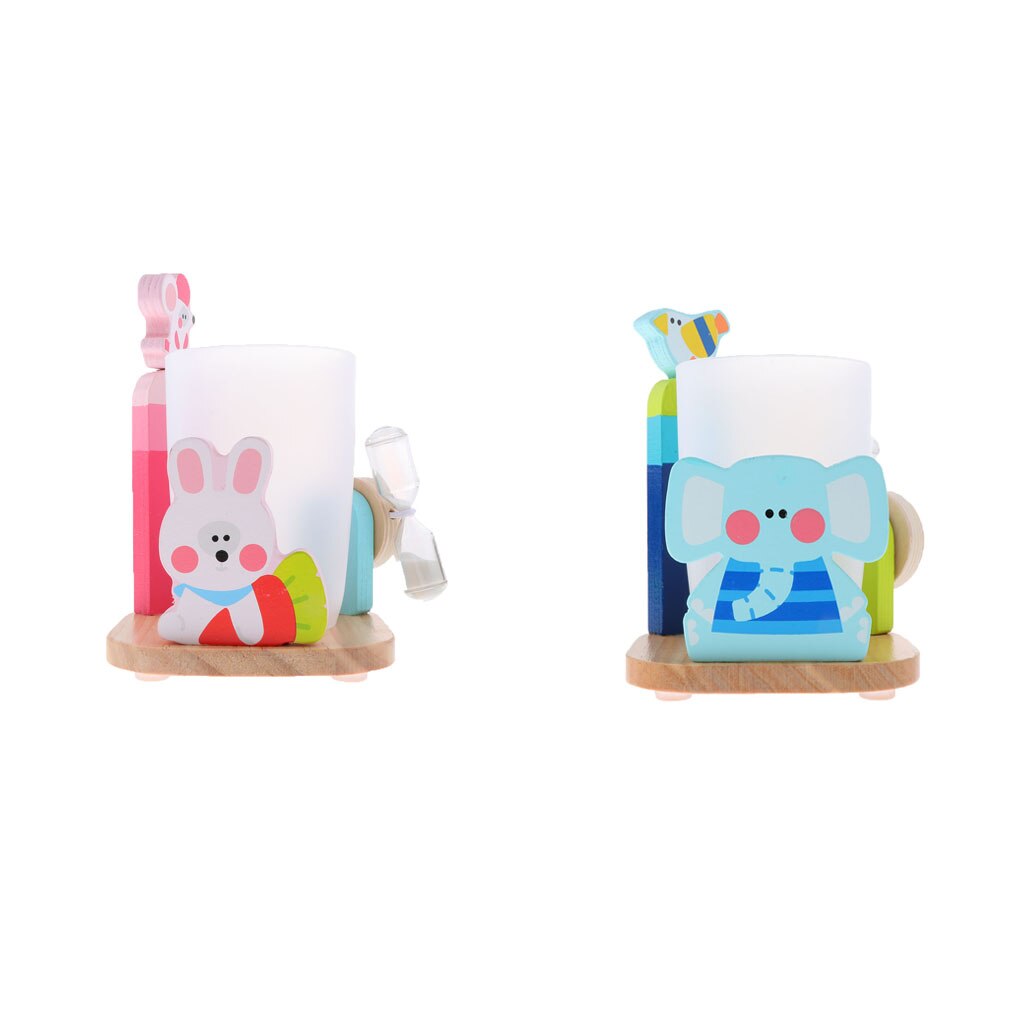 Kids Toothbrush Cup Toothpaste Holder Set with 3 Minutes Brushing Timer for Bathroom Accessories - Elephant