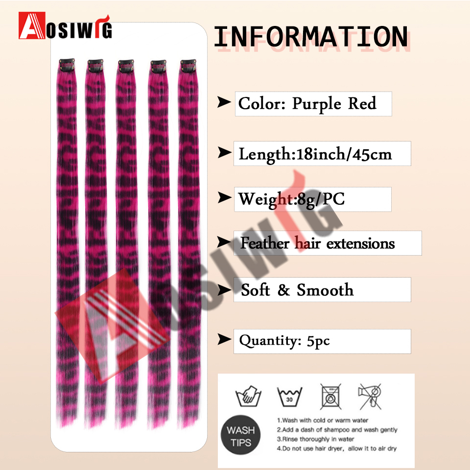 5PC Synthetic Feather Hair Extensions With Clips Heat Resistant Straight Hair Extensions Color Colored Black Hair Clip Womens 8G