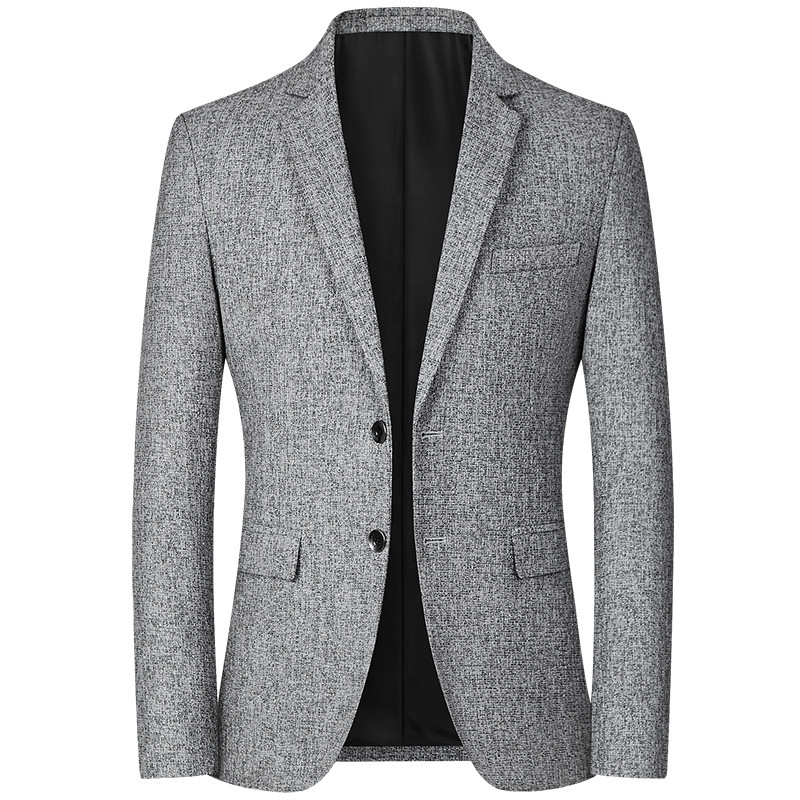 Suit Coat Man Simple Solid Color Long Sleeve Male Outerwear Non-ironing Single-breasted Business Casual Men Blazer: XXXL / GRAY