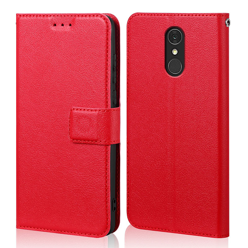 Funda con tapa de silicona para LG Q7 Q 7 Plus Q7 + Cartera de lujo de cuero PU bolsas de teléfono magnéticas fundas para LG Q7 con tarjetero: Rojo