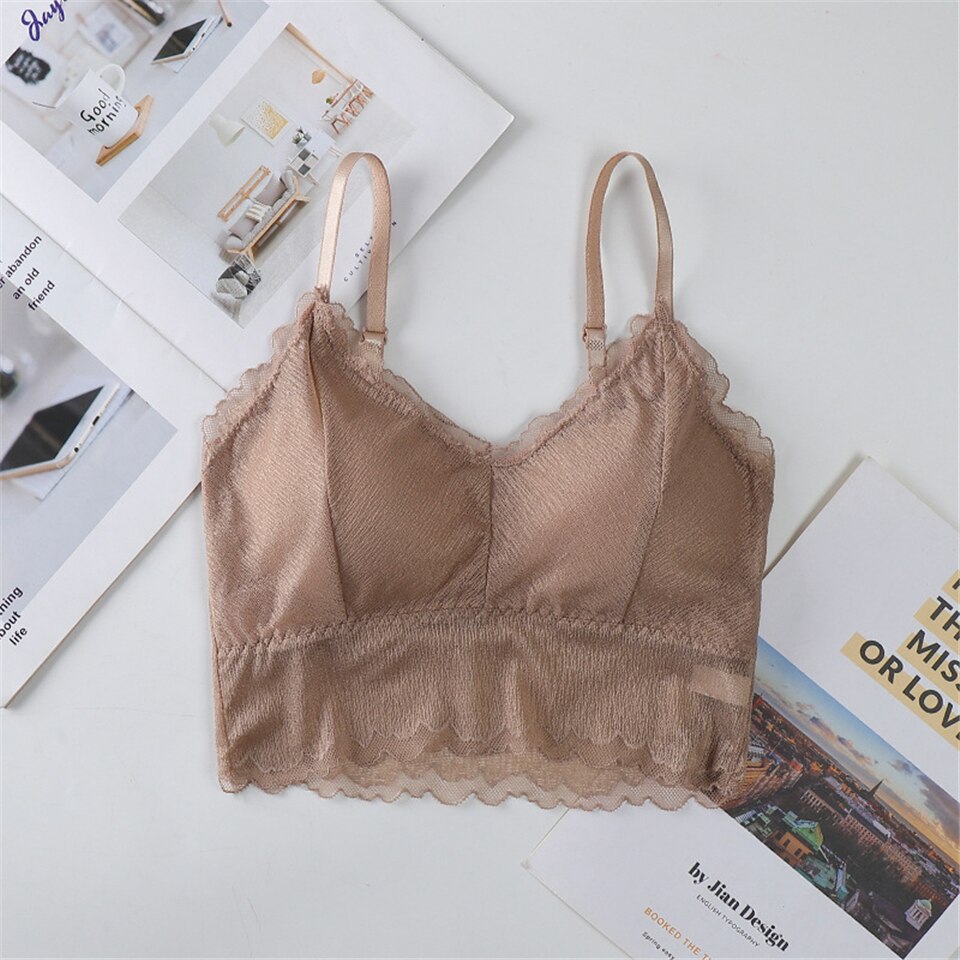 Women Sports Bra Fitness Underwear Lace Yoga Bra Running High Elastic Cotton Solid Sports Tops Female Gym Running Top Bra Women: Khaki