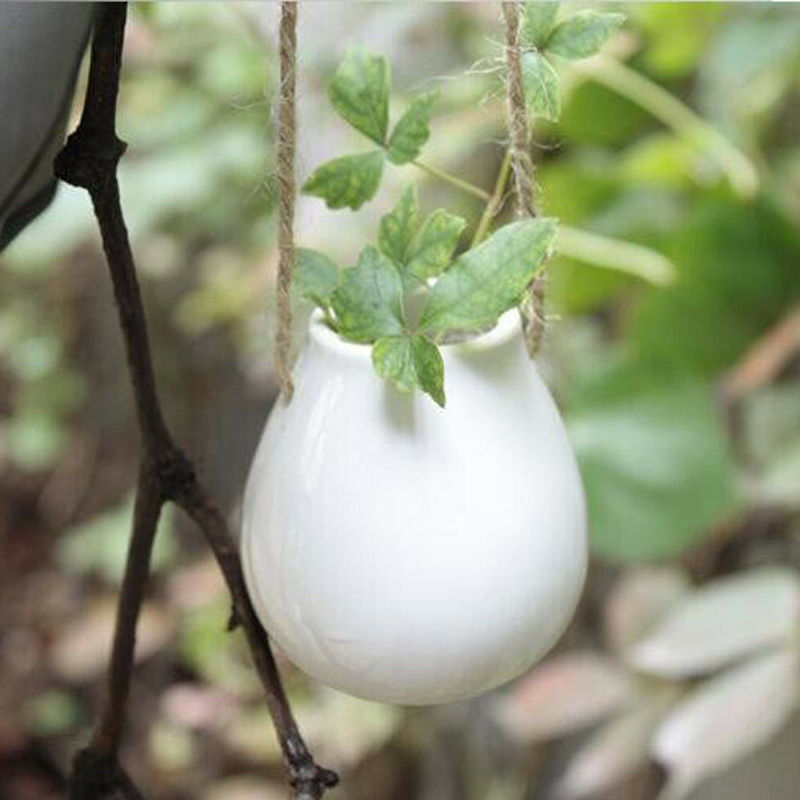 Vase à fleurs suspendu blanc avec corde | Petit Vase suspendu en céramique avec corde pour la maison, le balcon, Pot de fleurs et plante, Vase à fleurs avec ficelle