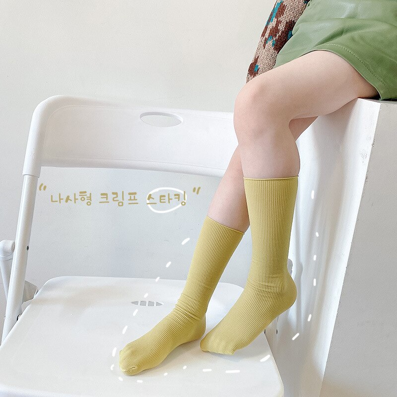 Z379 4Pairs/Lot Children&#39;s Socks Spring Summer 2022 Solid Color Strip Curling Velvet Stockings Pile Socks Heel-less Girls Socks