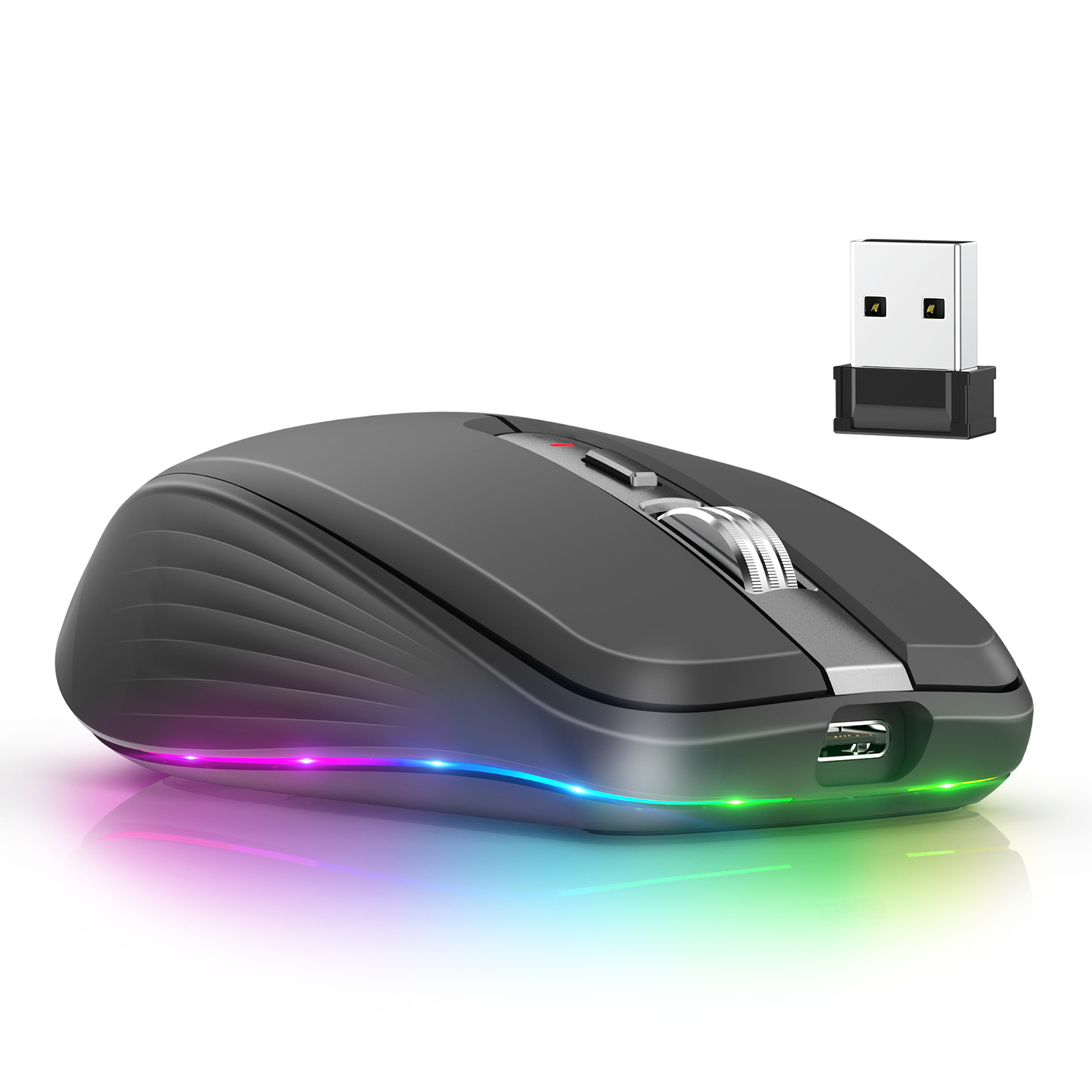 Dual-mode draadloze muis USB2.4G+BT5.1 Type-C oplaadbare gamingmuis Ergonomisch 2400 DPI met RGB-lichtmuizen: WHITE