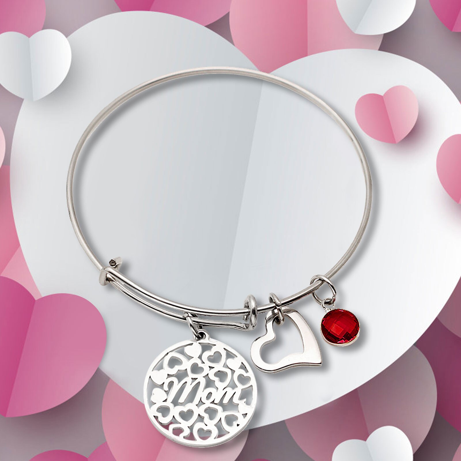 Stainless Steel Mom Bracelet Twelve-color Birthstone Can Be Pushed And Pulled Bracelet Charms for Jewelry For Family