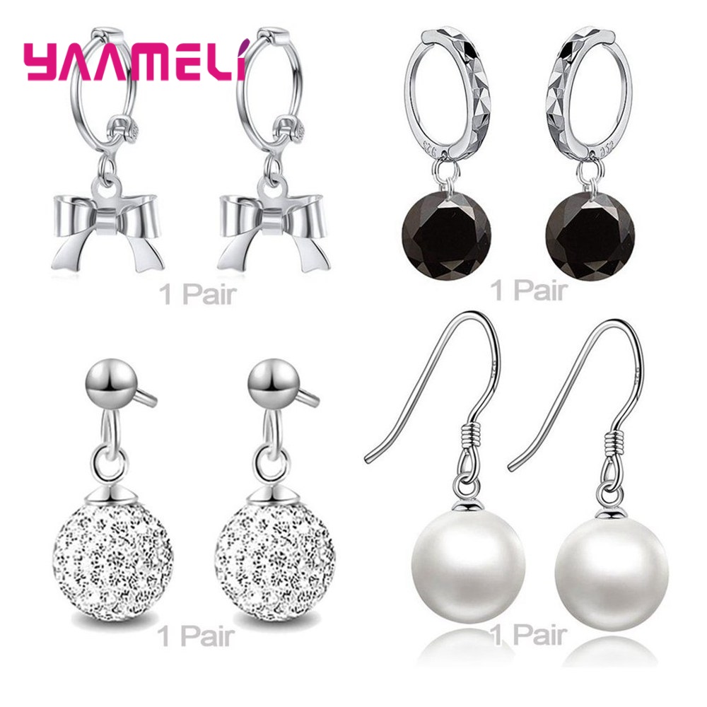 Trendy Vrouwen Oorbellen Echt 925 Sterling Zilver Natuurlijke Kristal Parel Party Accessoires 4 Paar Gemengde Sieraden