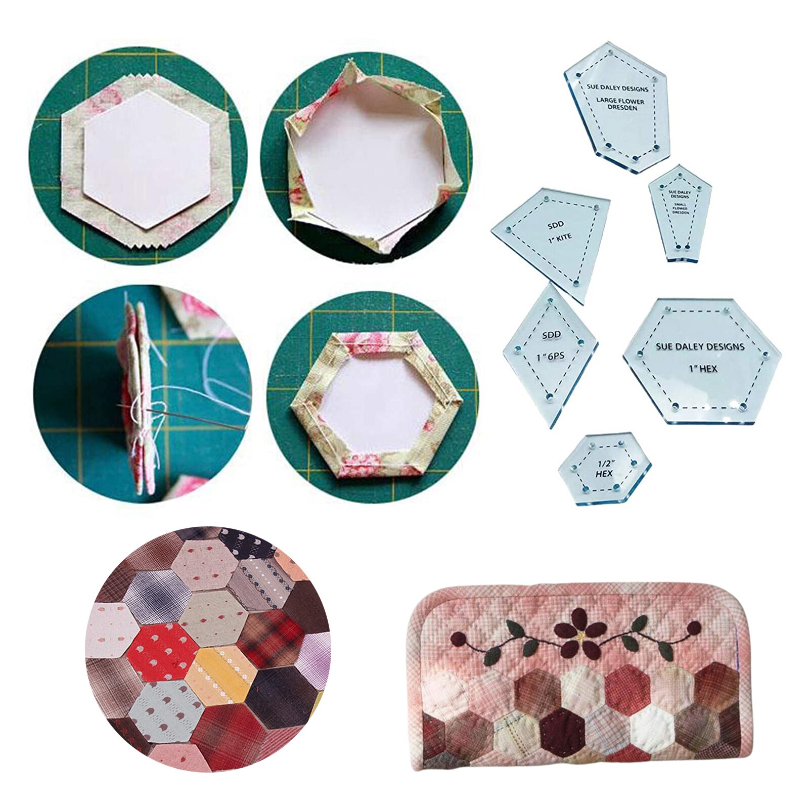 Hexagon Templates for Patchwork Paper Quilting Sewing Craft DIY Six Sizes