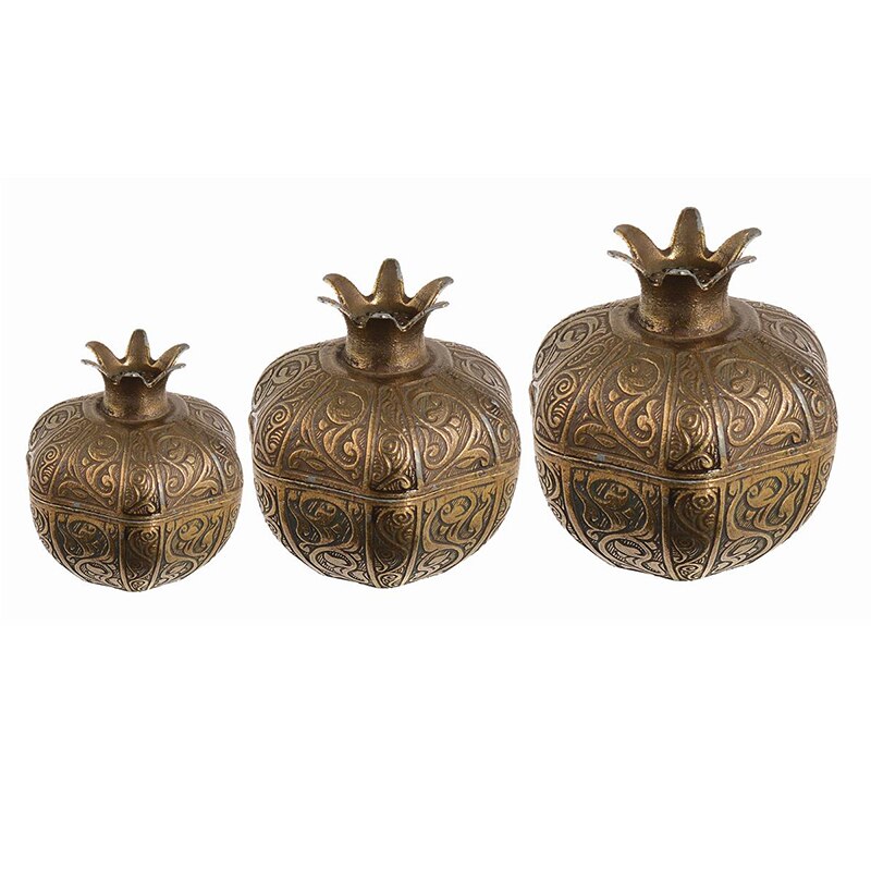 Granaatappel Miniatuur Turkse Deligt Snoep Suikerpot Vintage Antieke Stijl Unieke Home Decor Keuken 3 Stuks Set: Old Gold