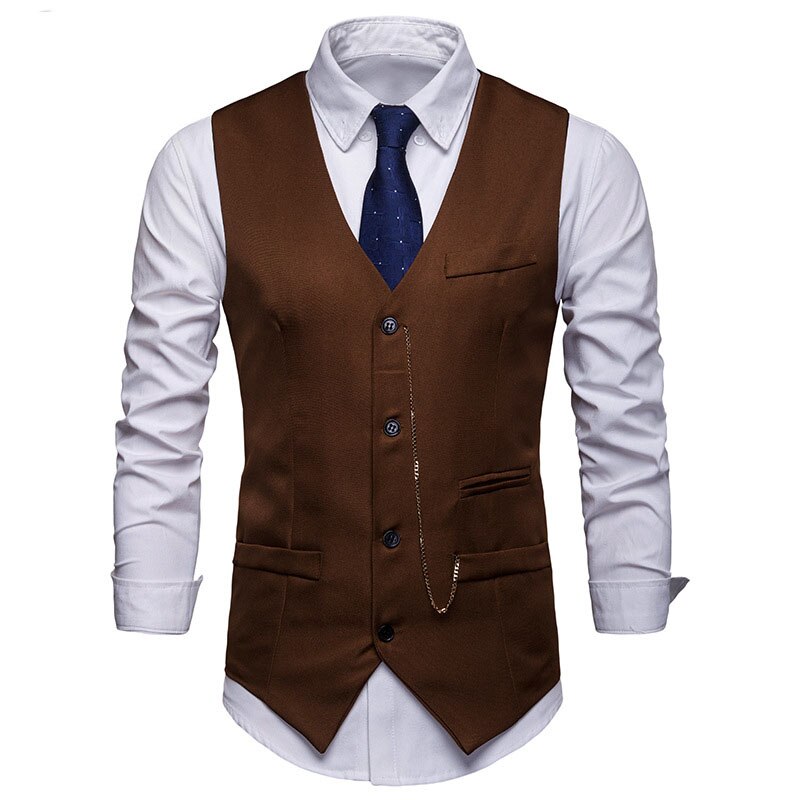 Hvid jakkesæt vest slim fit enkeltradet vest herre jakkesæt vest vest vest mandlig vest kostume homme xxl: Brun / Xxl