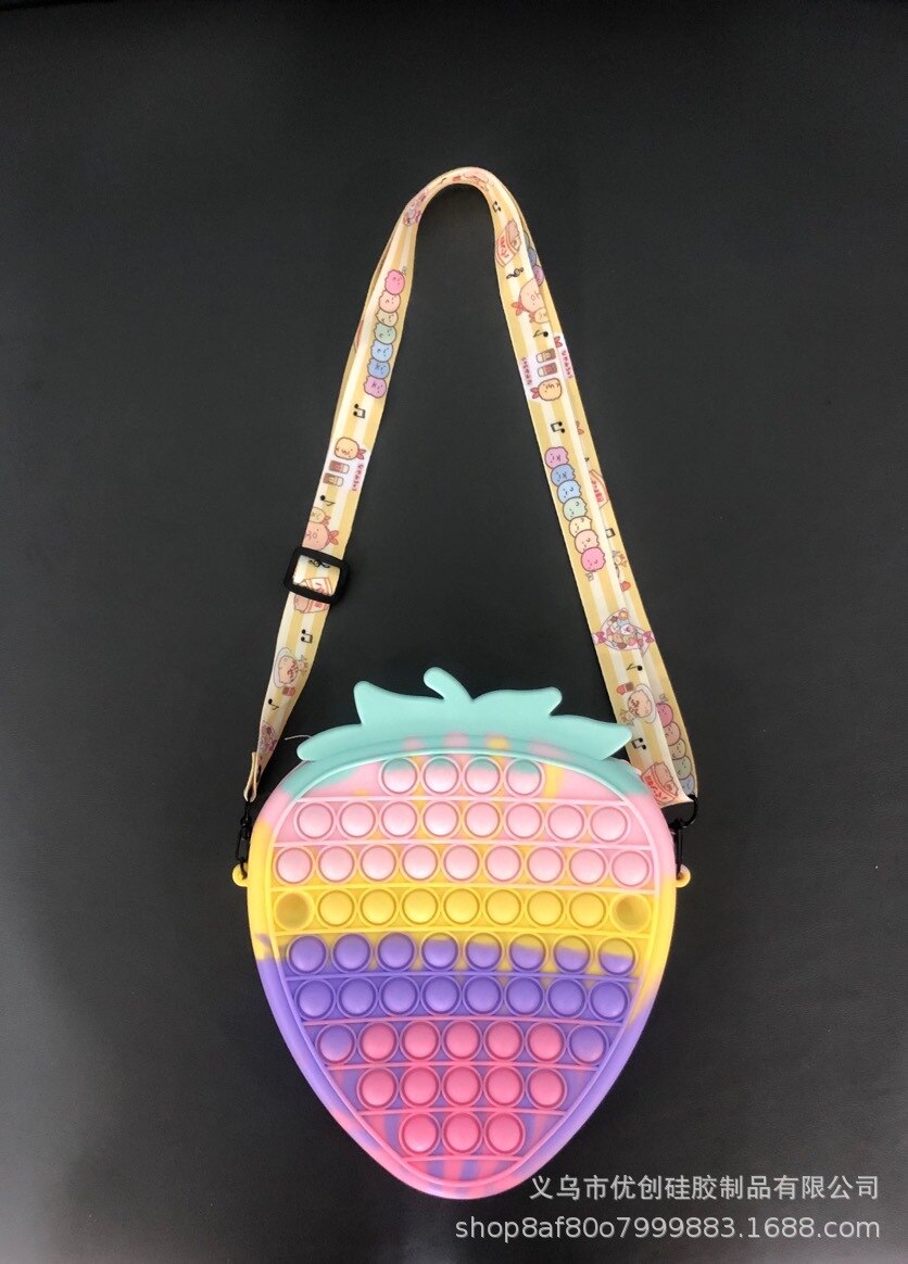 Kawaii – sac à main licorne ours fraise PopIt Fidget, jouets presse à doigt, sac à bandoulière, soulage l&#39;anxiété et le Stress, mignon: Strawberry
